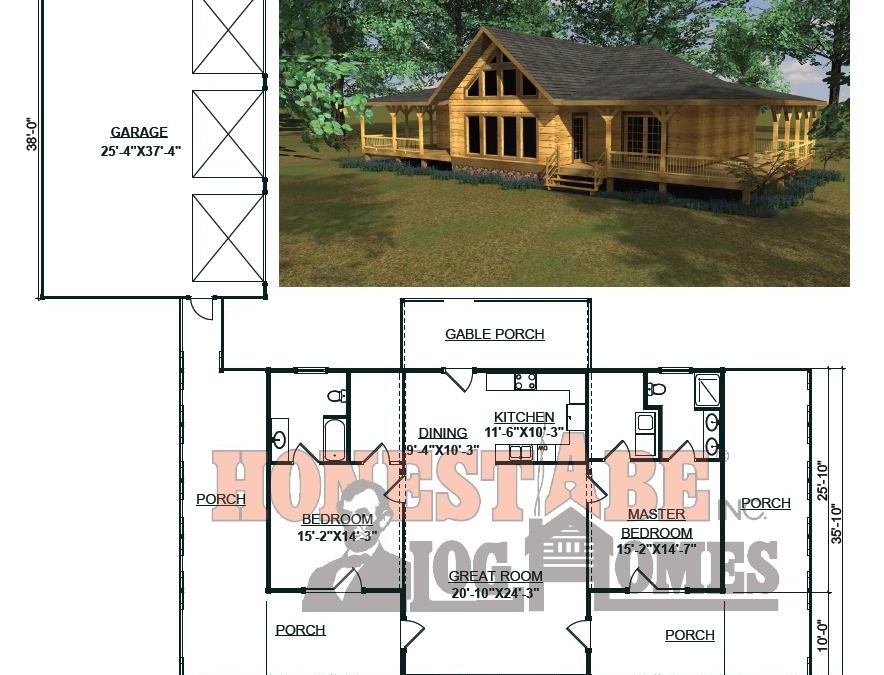 Log Home Lake House Plan